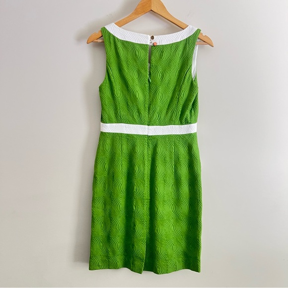 Milly Of New York Green Textured A-Line Dress White Trim Pockets Size 2 - Picture 4 of 8